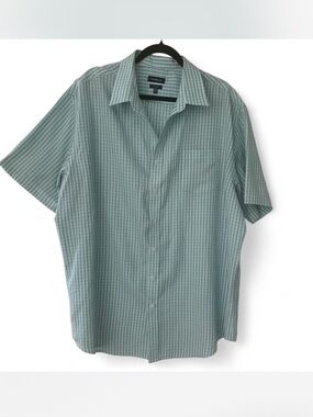 Preppy Menswear Croft & Barrow aqua  Plaid Short-Sleeve Button-Up Shirt XXL